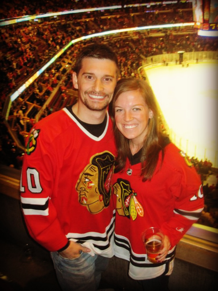 This is us almost exactly 2 years ago at one of our first Hawks games together. Time flies!