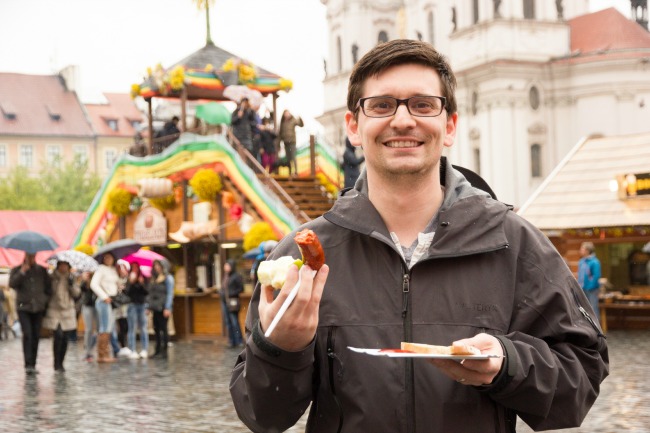 eating sausage in prague