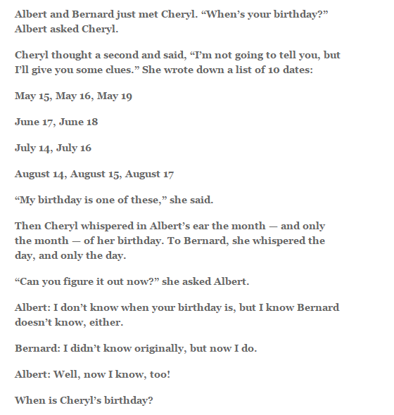 Cheryl's Birthday Word Problem
